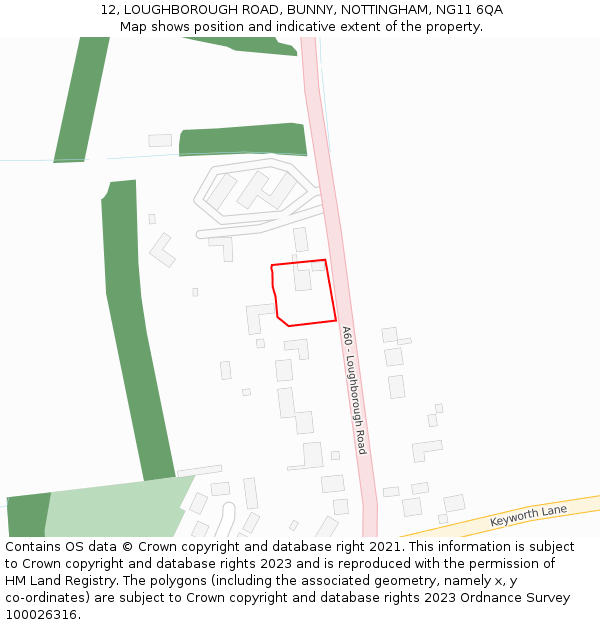 12, LOUGHBOROUGH ROAD, BUNNY, NOTTINGHAM, NG11 6QA: Location map and indicative extent of plot