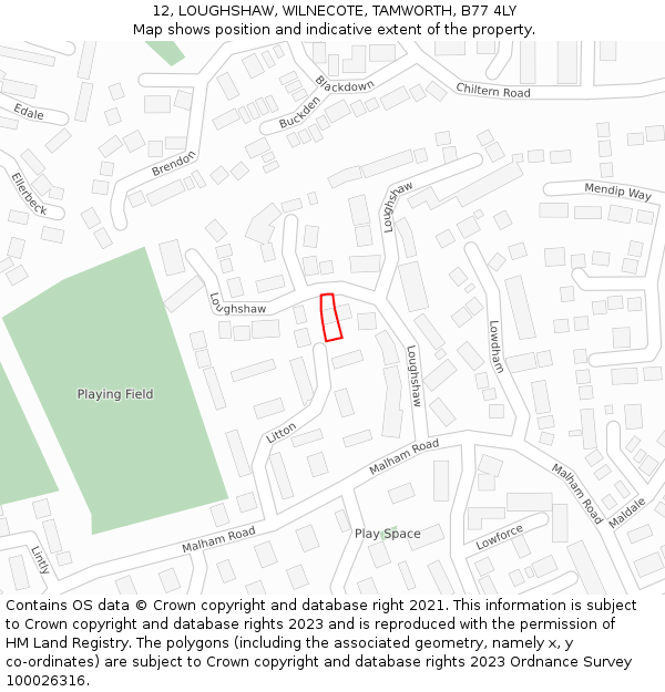 12, LOUGHSHAW, WILNECOTE, TAMWORTH, B77 4LY: Location map and indicative extent of plot