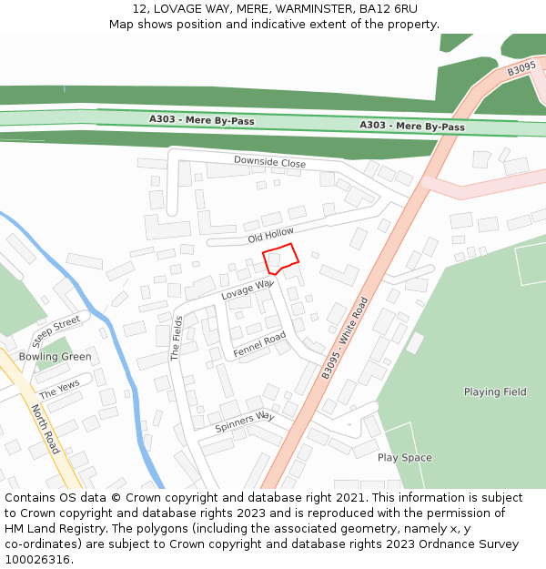 12, LOVAGE WAY, MERE, WARMINSTER, BA12 6RU: Location map and indicative extent of plot