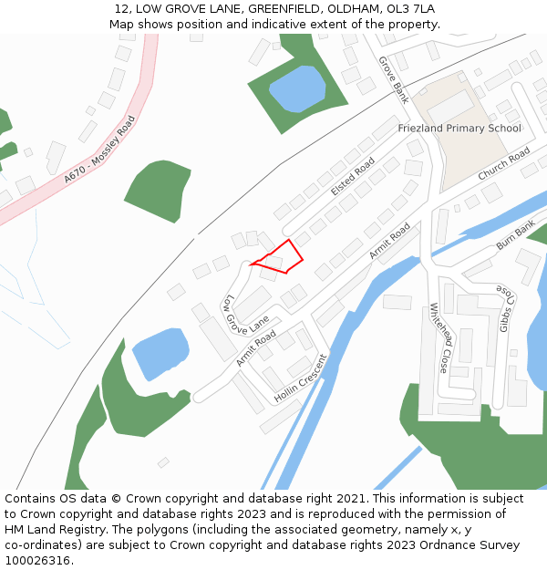 12, LOW GROVE LANE, GREENFIELD, OLDHAM, OL3 7LA: Location map and indicative extent of plot