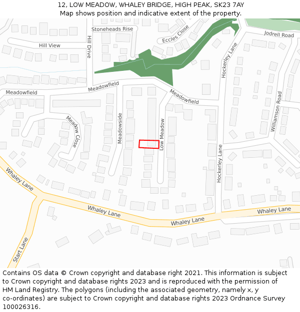 12, LOW MEADOW, WHALEY BRIDGE, HIGH PEAK, SK23 7AY: Location map and indicative extent of plot