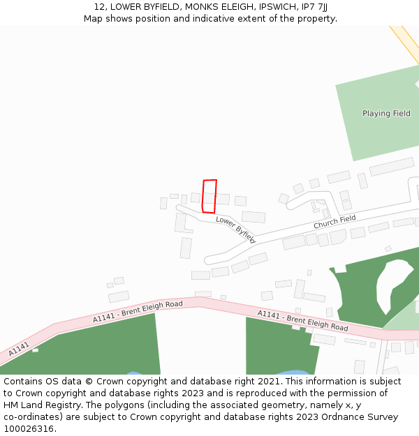 12, LOWER BYFIELD, MONKS ELEIGH, IPSWICH, IP7 7JJ: Location map and indicative extent of plot