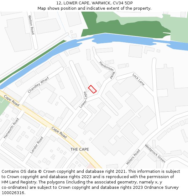 12, LOWER CAPE, WARWICK, CV34 5DP: Location map and indicative extent of plot
