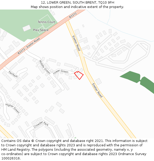 12, LOWER GREEN, SOUTH BRENT, TQ10 9FH: Location map and indicative extent of plot