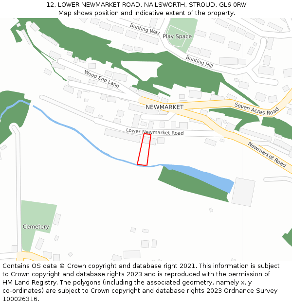 12, LOWER NEWMARKET ROAD, NAILSWORTH, STROUD, GL6 0RW: Location map and indicative extent of plot