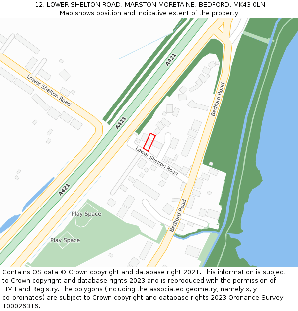 12, LOWER SHELTON ROAD, MARSTON MORETAINE, BEDFORD, MK43 0LN: Location map and indicative extent of plot