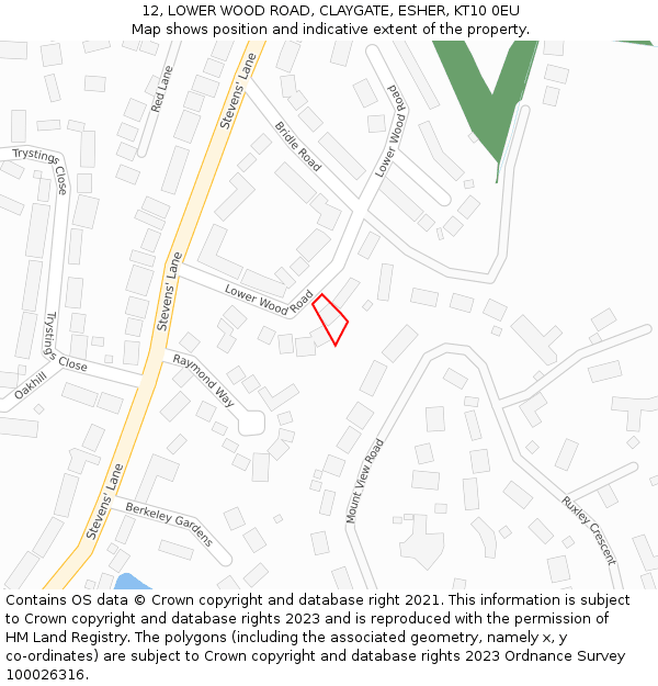 12, LOWER WOOD ROAD, CLAYGATE, ESHER, KT10 0EU: Location map and indicative extent of plot