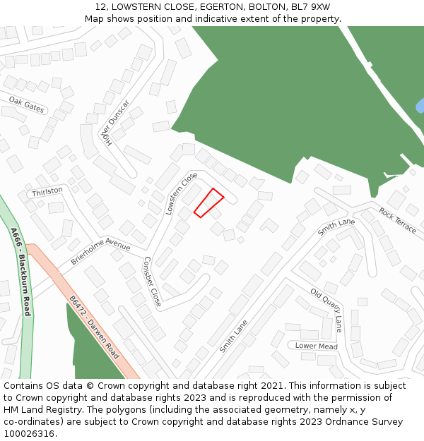 12, LOWSTERN CLOSE, EGERTON, BOLTON, BL7 9XW: Location map and indicative extent of plot