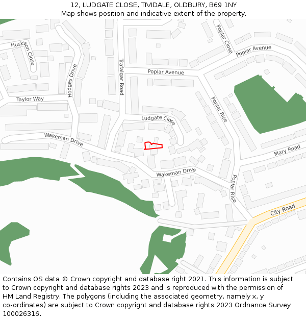 12, LUDGATE CLOSE, TIVIDALE, OLDBURY, B69 1NY: Location map and indicative extent of plot