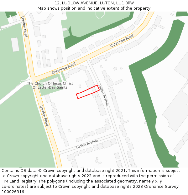 12, LUDLOW AVENUE, LUTON, LU1 3RW: Location map and indicative extent of plot