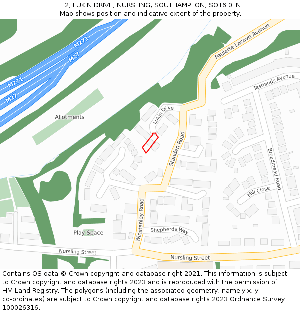 12, LUKIN DRIVE, NURSLING, SOUTHAMPTON, SO16 0TN: Location map and indicative extent of plot
