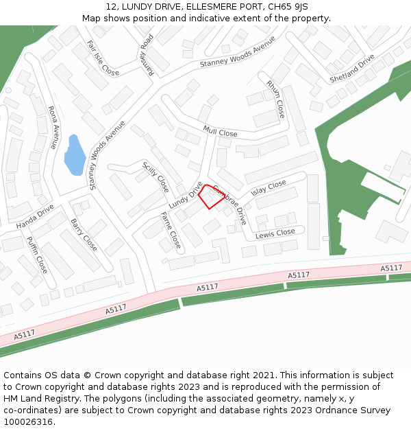 12, LUNDY DRIVE, ELLESMERE PORT, CH65 9JS: Location map and indicative extent of plot