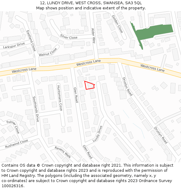 12, LUNDY DRIVE, WEST CROSS, SWANSEA, SA3 5QL: Location map and indicative extent of plot