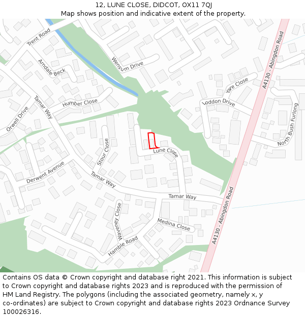 12, LUNE CLOSE, DIDCOT, OX11 7QJ: Location map and indicative extent of plot