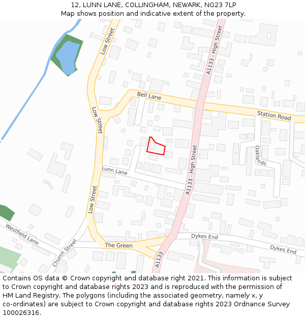 12, LUNN LANE, COLLINGHAM, NEWARK, NG23 7LP: Location map and indicative extent of plot