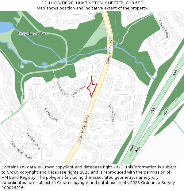 12, LUPIN DRIVE, HUNTINGTON, CHESTER, CH3 6SD: Location map and indicative extent of plot