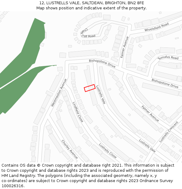 12, LUSTRELLS VALE, SALTDEAN, BRIGHTON, BN2 8FE: Location map and indicative extent of plot