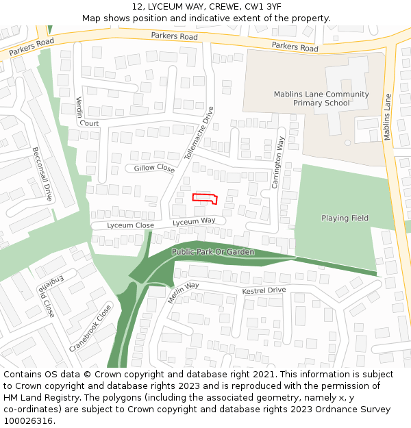 12, LYCEUM WAY, CREWE, CW1 3YF: Location map and indicative extent of plot