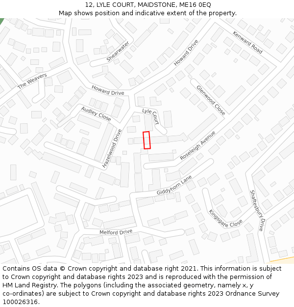 12, LYLE COURT, MAIDSTONE, ME16 0EQ: Location map and indicative extent of plot