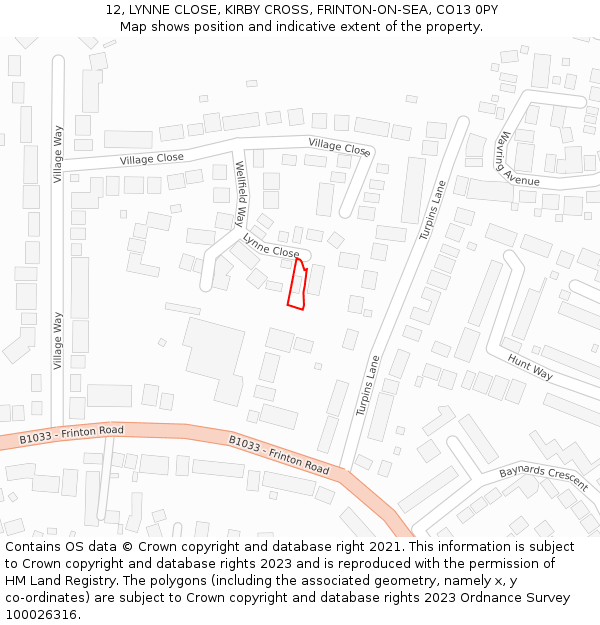 12, LYNNE CLOSE, KIRBY CROSS, FRINTON-ON-SEA, CO13 0PY: Location map and indicative extent of plot
