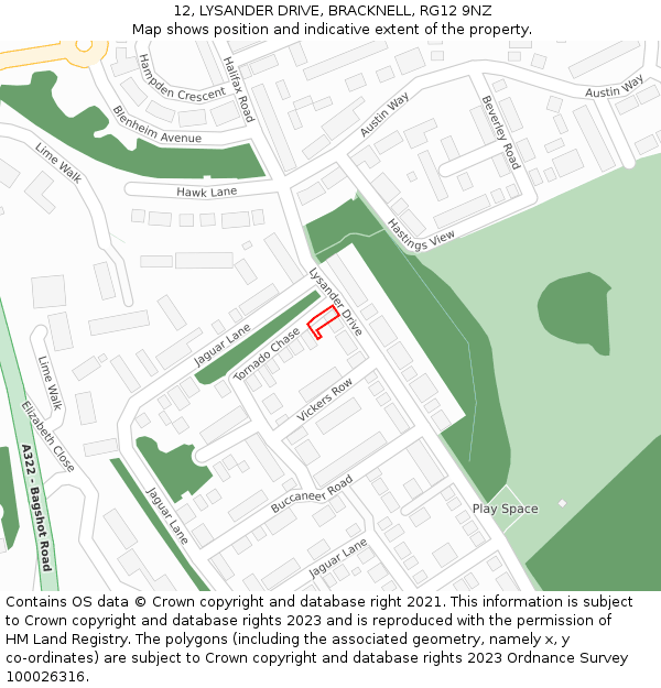 12, LYSANDER DRIVE, BRACKNELL, RG12 9NZ: Location map and indicative extent of plot