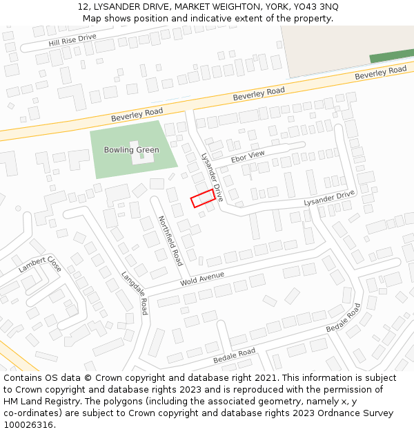 12, LYSANDER DRIVE, MARKET WEIGHTON, YORK, YO43 3NQ: Location map and indicative extent of plot