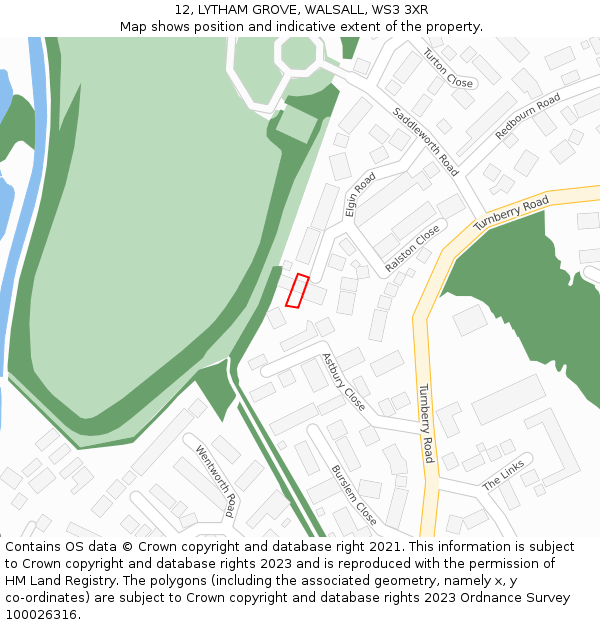 12, LYTHAM GROVE, WALSALL, WS3 3XR: Location map and indicative extent of plot