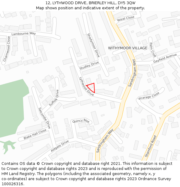 12, LYTHWOOD DRIVE, BRIERLEY HILL, DY5 3QW: Location map and indicative extent of plot