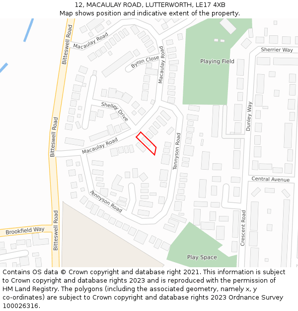 12, MACAULAY ROAD, LUTTERWORTH, LE17 4XB: Location map and indicative extent of plot