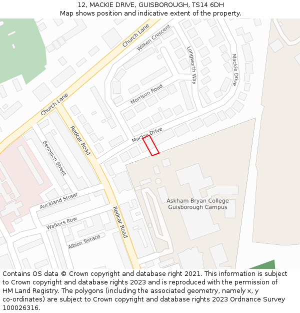 12, MACKIE DRIVE, GUISBOROUGH, TS14 6DH: Location map and indicative extent of plot