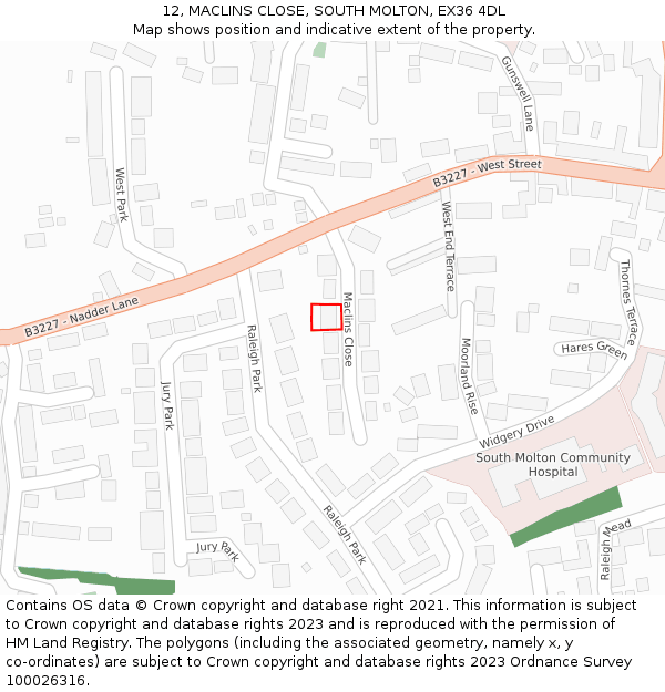 12, MACLINS CLOSE, SOUTH MOLTON, EX36 4DL: Location map and indicative extent of plot