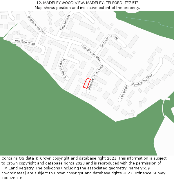 12, MADELEY WOOD VIEW, MADELEY, TELFORD, TF7 5TF: Location map and indicative extent of plot