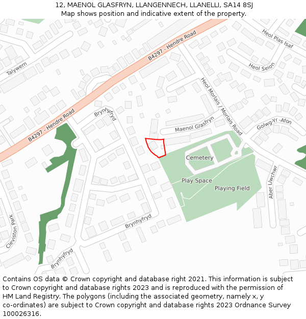 12, MAENOL GLASFRYN, LLANGENNECH, LLANELLI, SA14 8SJ: Location map and indicative extent of plot