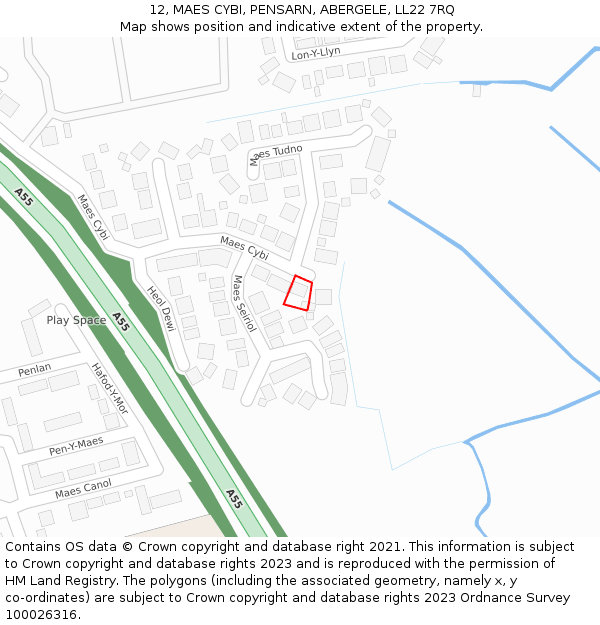 12, MAES CYBI, PENSARN, ABERGELE, LL22 7RQ: Location map and indicative extent of plot