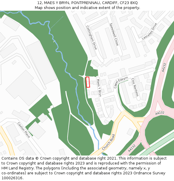 12, MAES Y BRYN, PONTPRENNAU, CARDIFF, CF23 8XQ: Location map and indicative extent of plot