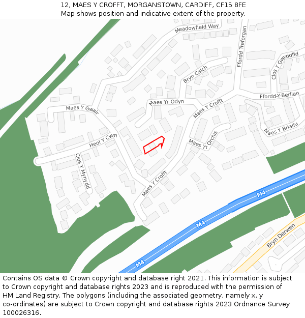 12, MAES Y CROFFT, MORGANSTOWN, CARDIFF, CF15 8FE: Location map and indicative extent of plot