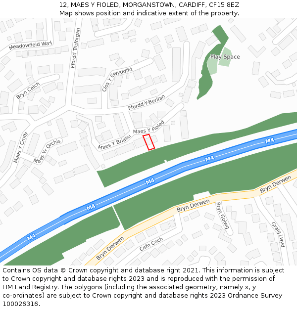 12, MAES Y FIOLED, MORGANSTOWN, CARDIFF, CF15 8EZ: Location map and indicative extent of plot