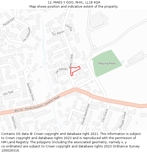 12, MAES Y GOG, RHYL, LL18 4QA: Location map and indicative extent of plot