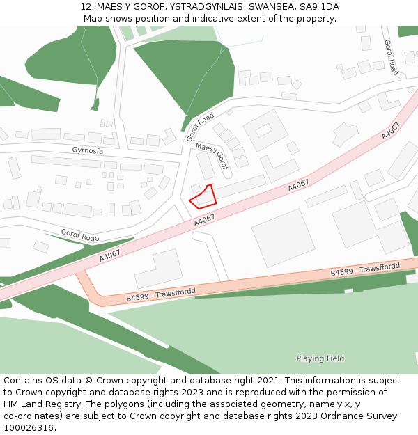 12, MAES Y GOROF, YSTRADGYNLAIS, SWANSEA, SA9 1DA: Location map and indicative extent of plot