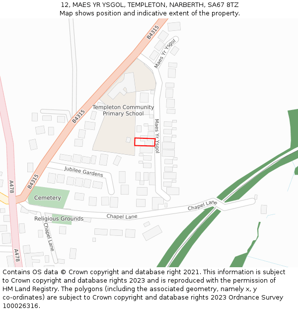 12, MAES YR YSGOL, TEMPLETON, NARBERTH, SA67 8TZ: Location map and indicative extent of plot