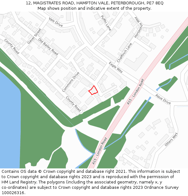 12, MAGISTRATES ROAD, HAMPTON VALE, PETERBOROUGH, PE7 8EQ: Location map and indicative extent of plot