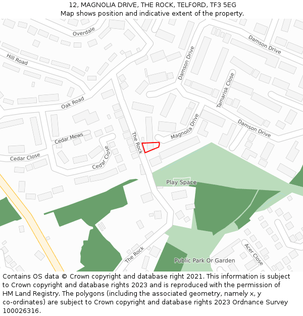 12, MAGNOLIA DRIVE, THE ROCK, TELFORD, TF3 5EG: Location map and indicative extent of plot