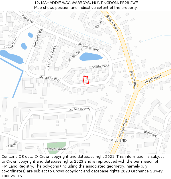 12, MAHADDIE WAY, WARBOYS, HUNTINGDON, PE28 2WE: Location map and indicative extent of plot