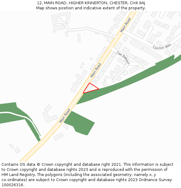 12, MAIN ROAD, HIGHER KINNERTON, CHESTER, CH4 9AJ: Location map and indicative extent of plot