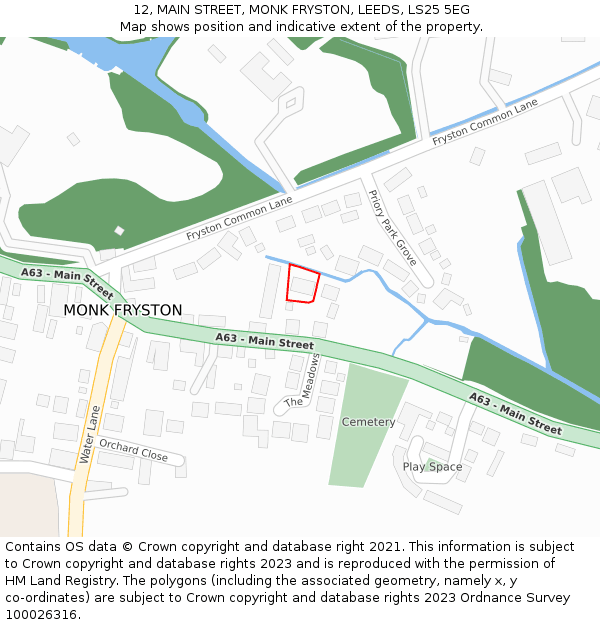 12, MAIN STREET, MONK FRYSTON, LEEDS, LS25 5EG: Location map and indicative extent of plot