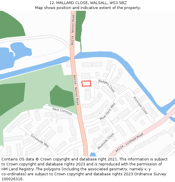 12, MALLARD CLOSE, WALSALL, WS3 5BZ: Location map and indicative extent of plot