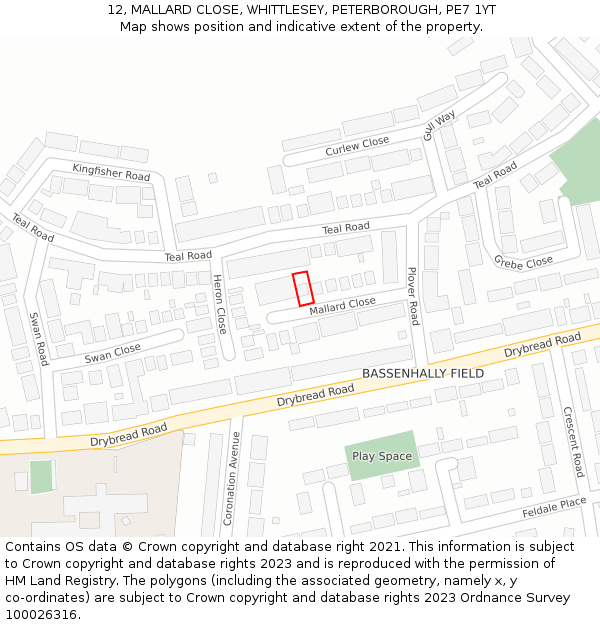 12, MALLARD CLOSE, WHITTLESEY, PETERBOROUGH, PE7 1YT: Location map and indicative extent of plot