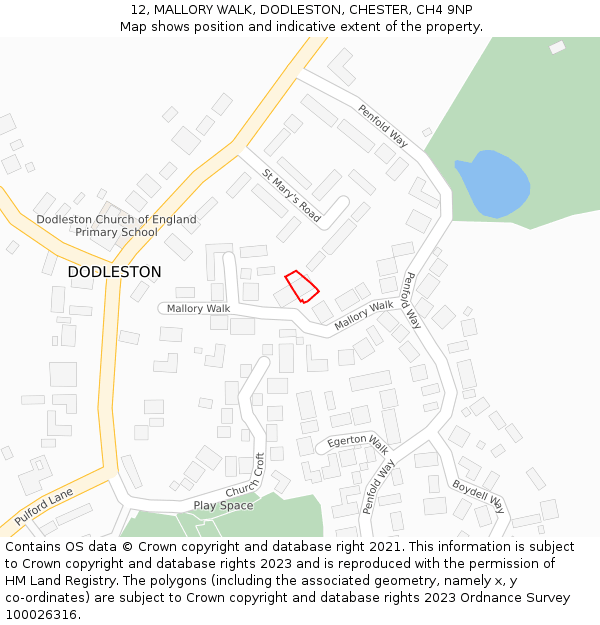 12, MALLORY WALK, DODLESTON, CHESTER, CH4 9NP: Location map and indicative extent of plot