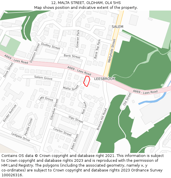 12, MALTA STREET, OLDHAM, OL4 5HS: Location map and indicative extent of plot