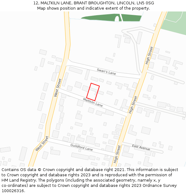 12, MALTKILN LANE, BRANT BROUGHTON, LINCOLN, LN5 0SG: Location map and indicative extent of plot